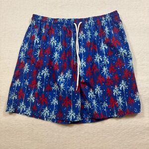 Southern Proper Mens XL Swim Trunks Blue Red Palm Tree Board Shorts 4th of July